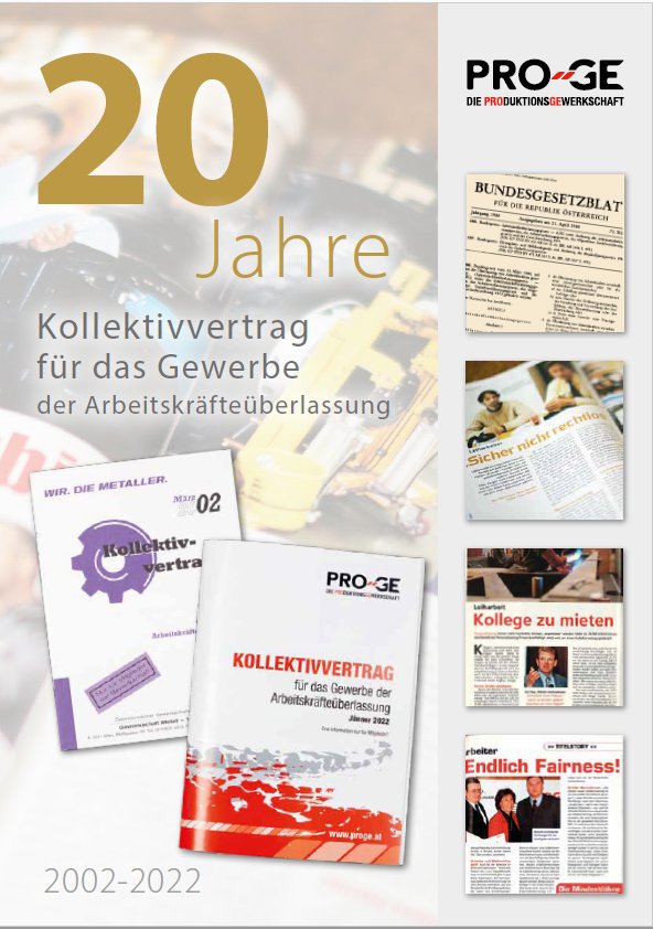 Titelseite der Broschüre »20 Jahre Kollektivvertrag für das Gewerbe der Arbeitskräfteüberlassung «.