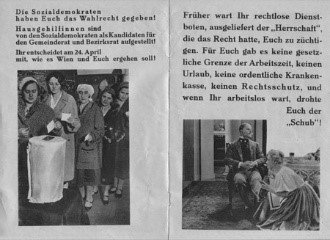 Wahlwerbung der Sozialdemokrat:innen im Jahr 1919 für Dienstbotinnen
