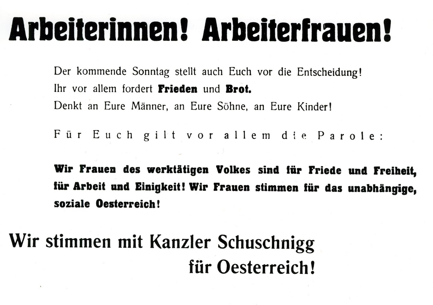 Aufforderung, sich an der Volksabstimmung über die Selbstständigkeit Österreichs am 13. März 1938 zu beteiligen 