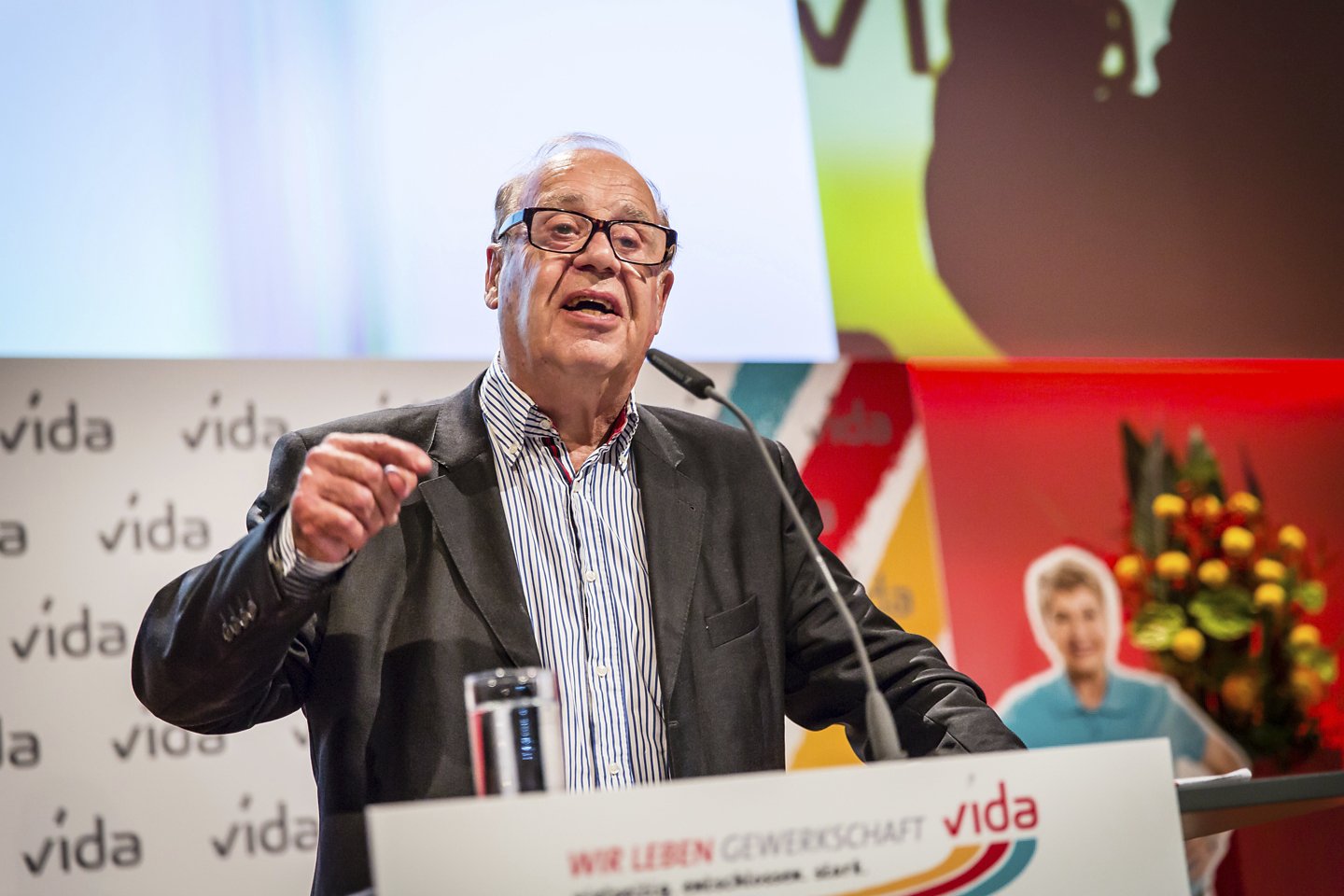 Globalisierungskritiker Jean Ziegler hält beim 3. vida-Gewerkschafsttag ein Gastreferat.