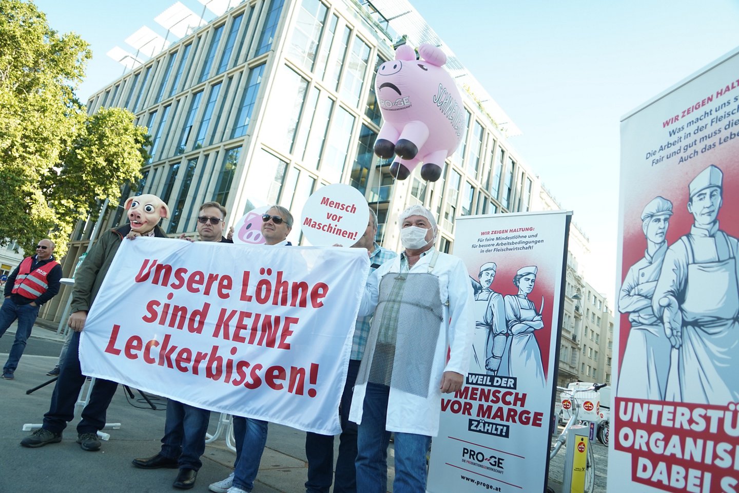 Im September 2019 demonstrierten die Fleischer:innen für einen guten Kollektivvertragsabschluss
