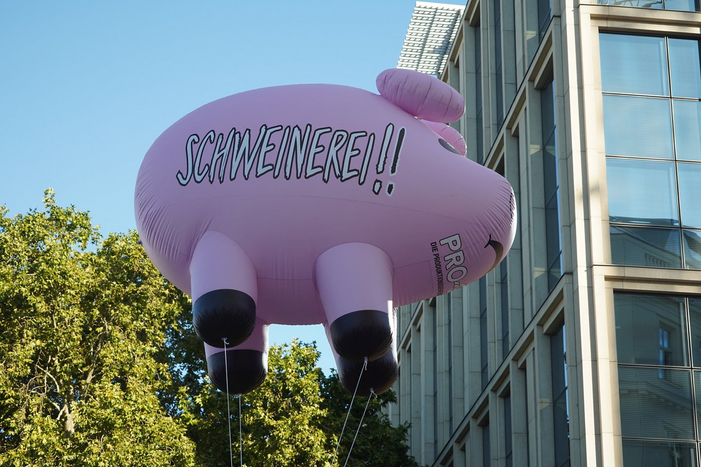 Für manche Gewerkschafter:innen waren die von Arbeitgeber:innen angebotenen Lohn- bzw. Gehaltserhöhungen eine Schweinerei. Hier bei der Demonstration der Fleischer:innen