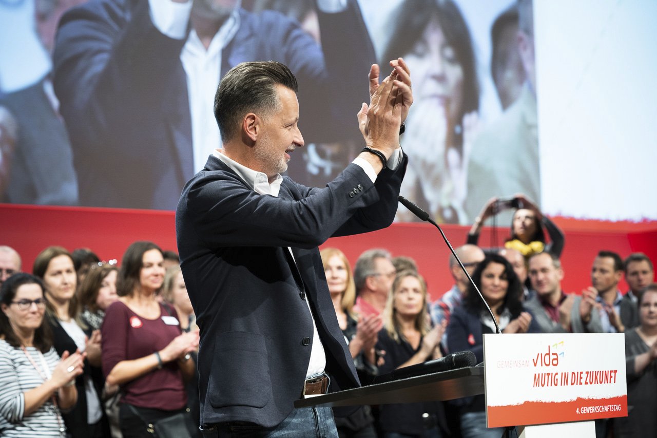 vida-Vorsitzender Roman Hebenstreit wurde beim 4. vida-Gewerkschaftstag zum Vorsitzenden gewählt.