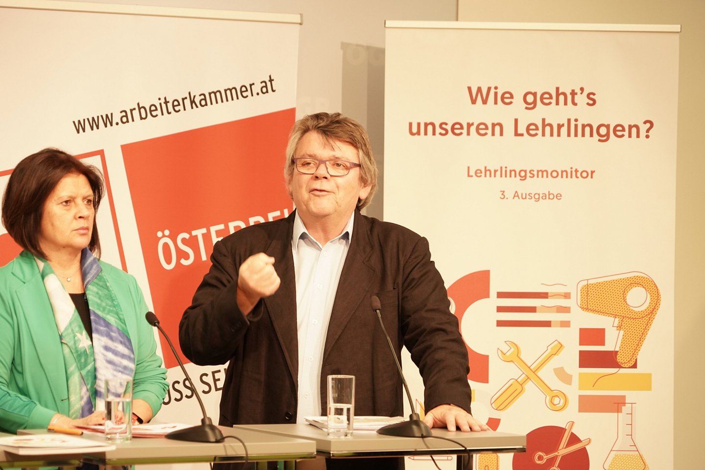 AK-Präsidentin Renate Anderl und ÖGB-Präsident Wolfgang Katzian präsentierten den Lehrlingsmonitor