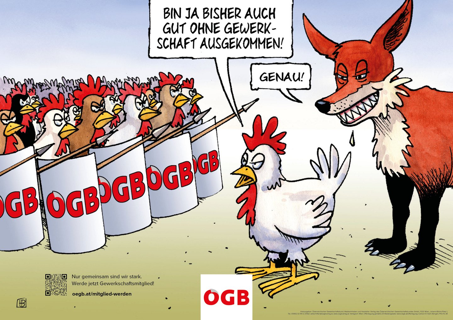 Cartoon: Hühner gegen bösen Wolf