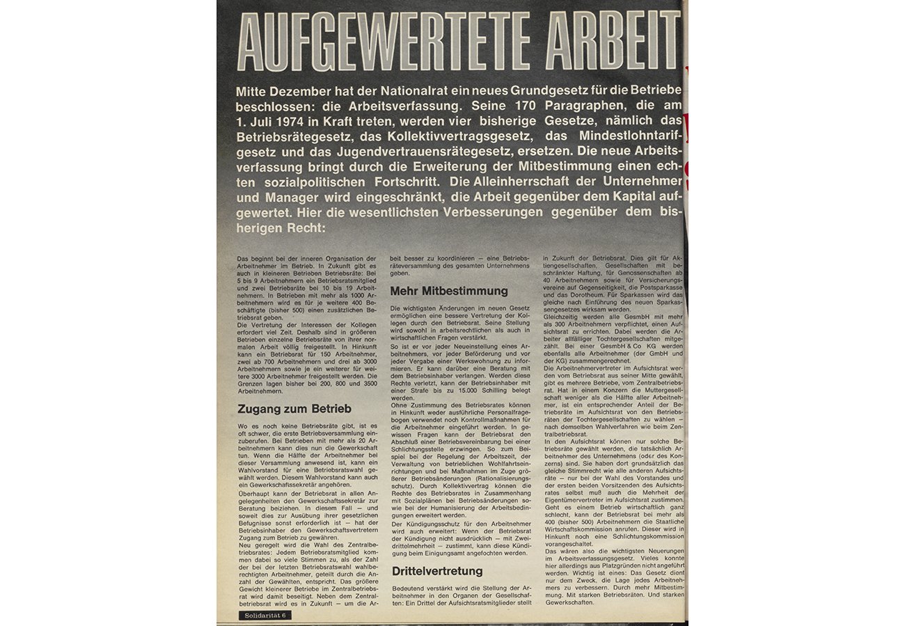 Bericht über das AVG 1974 in der Solidarität Nr. 533