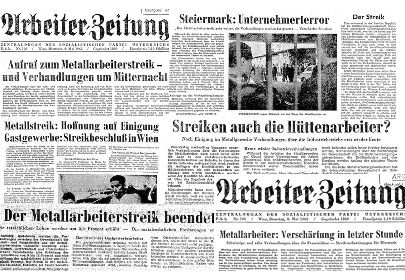 Der Metaller-Streik 1962 beherrscht die Schlagzeilen der Tageszeitungen.