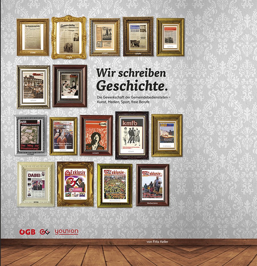 Unter dem Titel »Wir schreiben Geschichte« hat Fritz Keller (1950–2023) die Geschichte der GDG und der Gewerkschaft Kunst, Medien, Sport, freie Berufe (KMSfB) vom Jahr 1945 bis zur Vereinigung zur younion im Jahr 2015 aufgearbeitet.