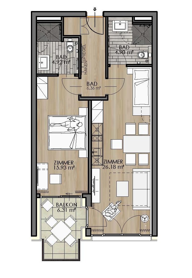 Appartementbeispiel Haupthaus 3-5 Personen