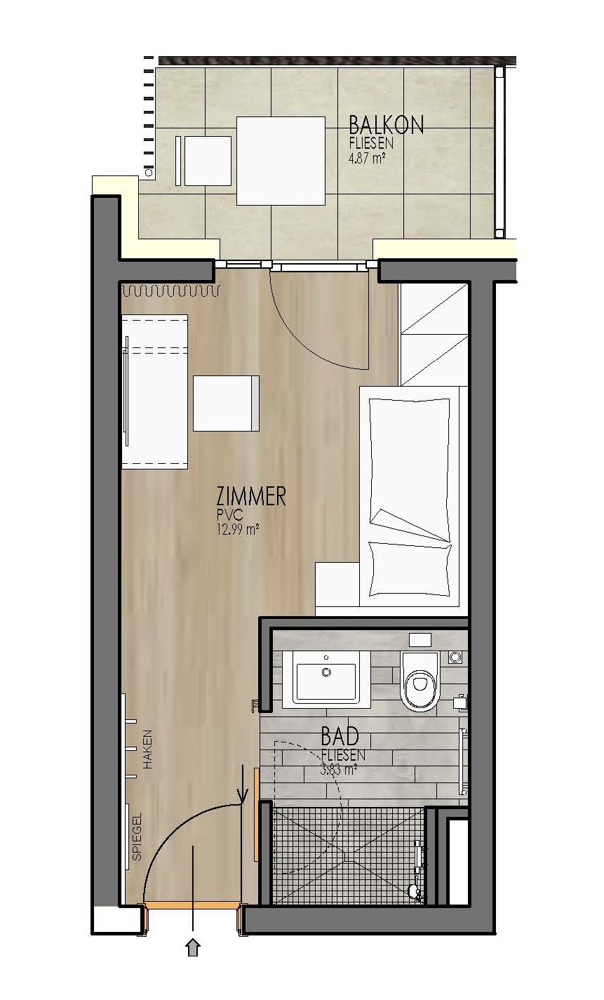 Zimmerbeispiel Einbettzimmer Haupthaus