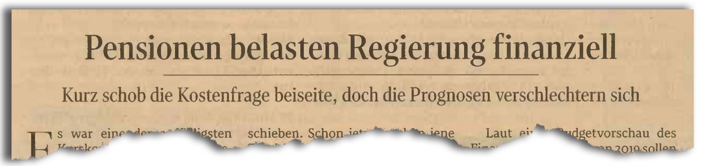 Schlagzeile der Tageszeitung "der Standard" vom 18.10.2021: Pensionen belasten Regierung finanziell
