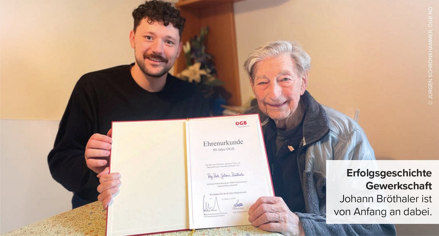 Johann Bröthaler mit 80 Jahre ÖGB Ehrenurkunde
