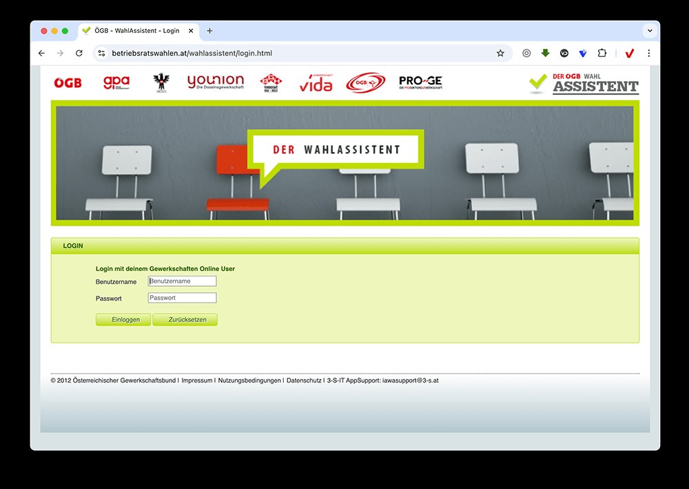 Screenshot of https://www.betriebsratswahlen.at/wahlassistent/login.html